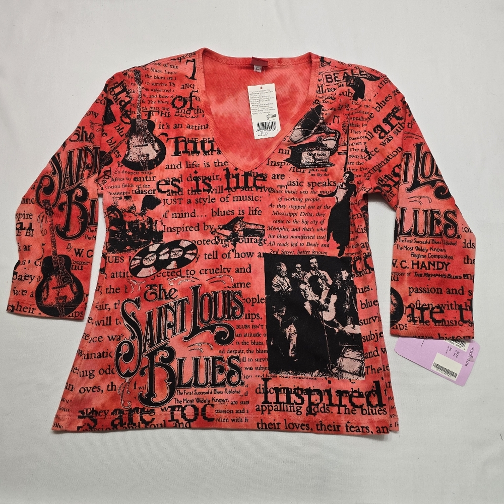 New The St. Louis Blue Double Sided AOP Y2K City Shirt 3/4 Length Sleeves Glima